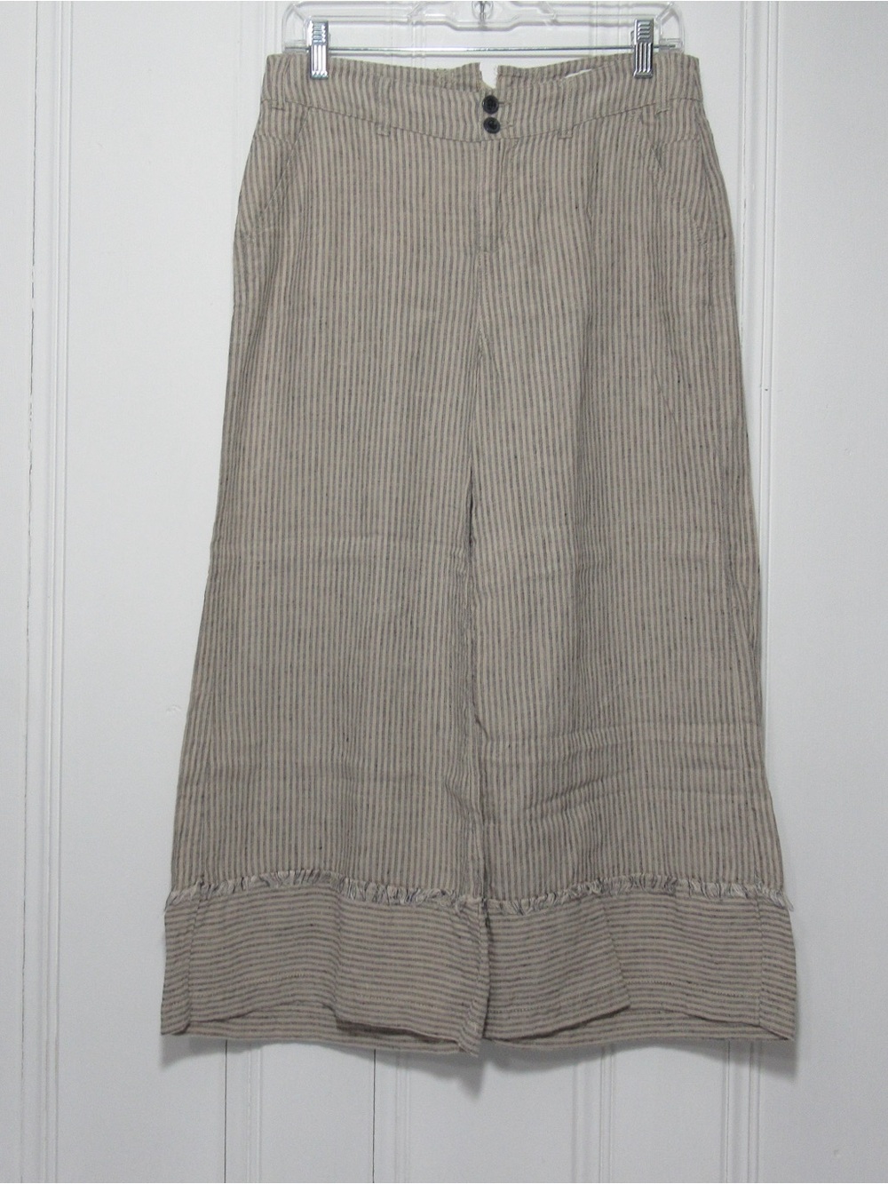 Sundance Tan Striped Wide Leg Linen Cropped Pants Size 4